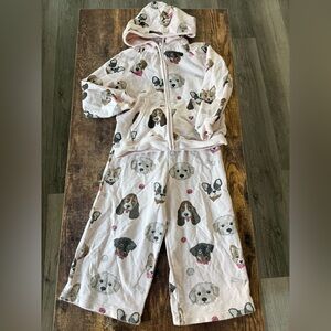 Angel Dear French Terry Pretty Puppy Faces Zip Hoodie & Wide Leg Pants Outfit 4T